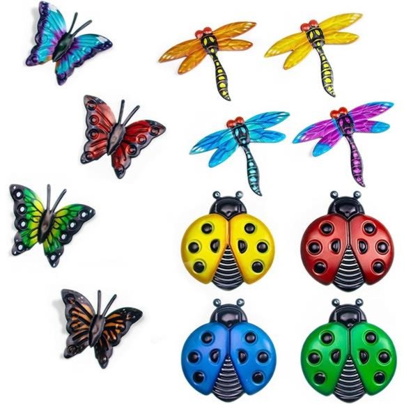 Metal Butterfly Wall Decor, 4 Butterflies and 4 Dragonfly, 4 Ladybugs Wall Decor - Picture 1 of 6
